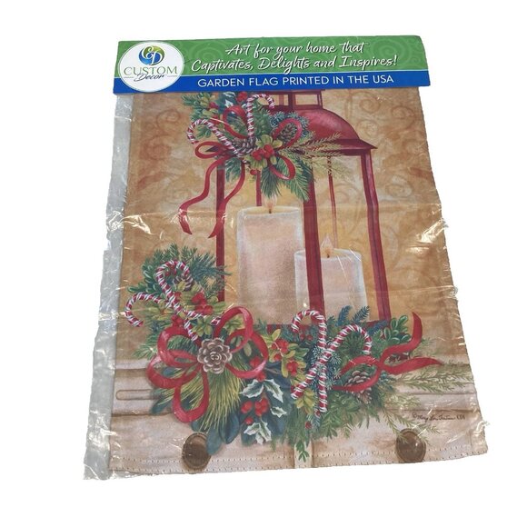 Festive Christmas Garden Flag Holiday Party Banner Candle Lantern Winter Decor - Picture 3 of 4